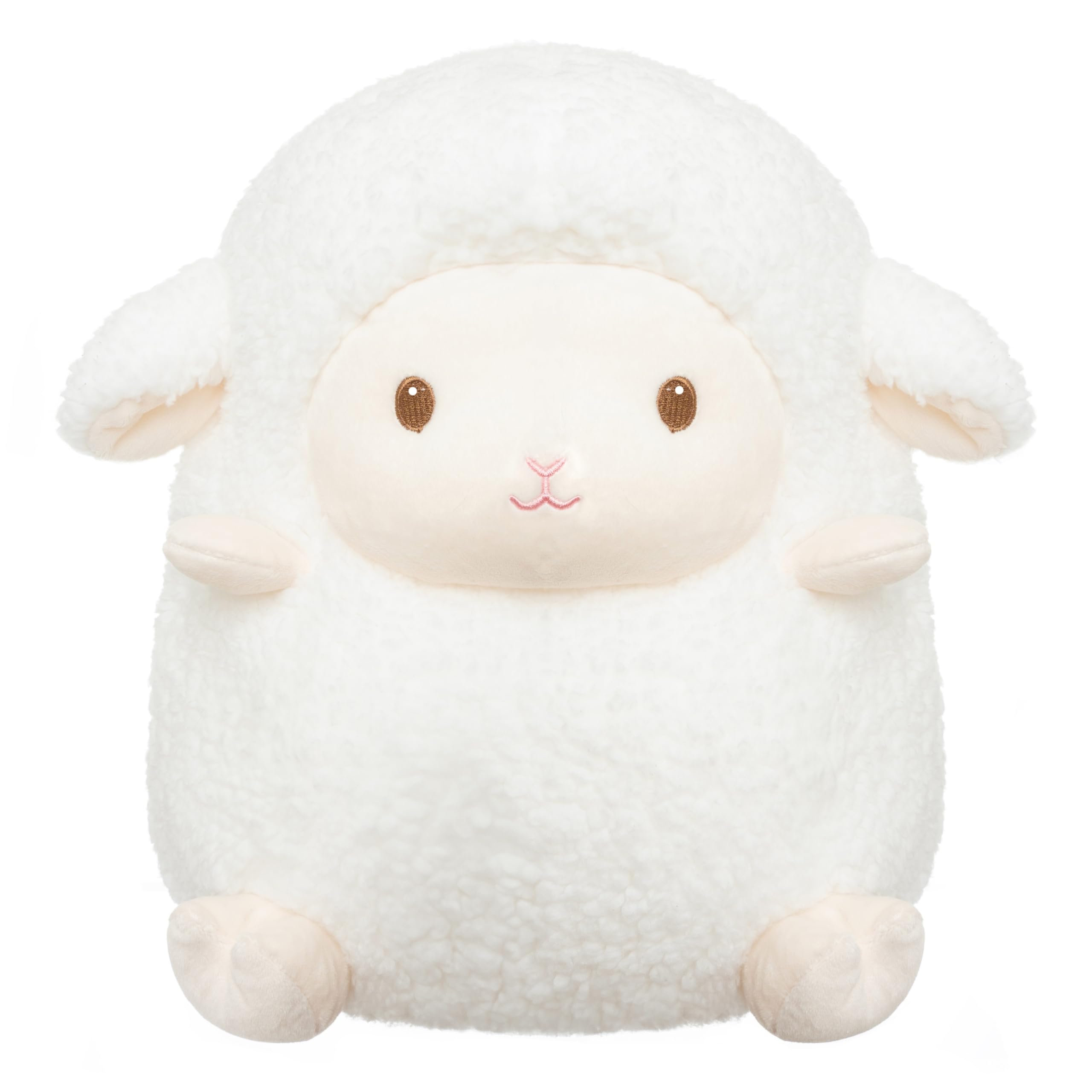 WEIGEDU 35,5 cm Entzückendes Weißes Lamm Schaf Stofftier Plüsch-Spielzeug mit gestickten Augen, Weiches Lamm Kissen Flauschiges Kissen für Kinder, Babys, Geburtstag, Ostern und Gutenacht-Geschenke