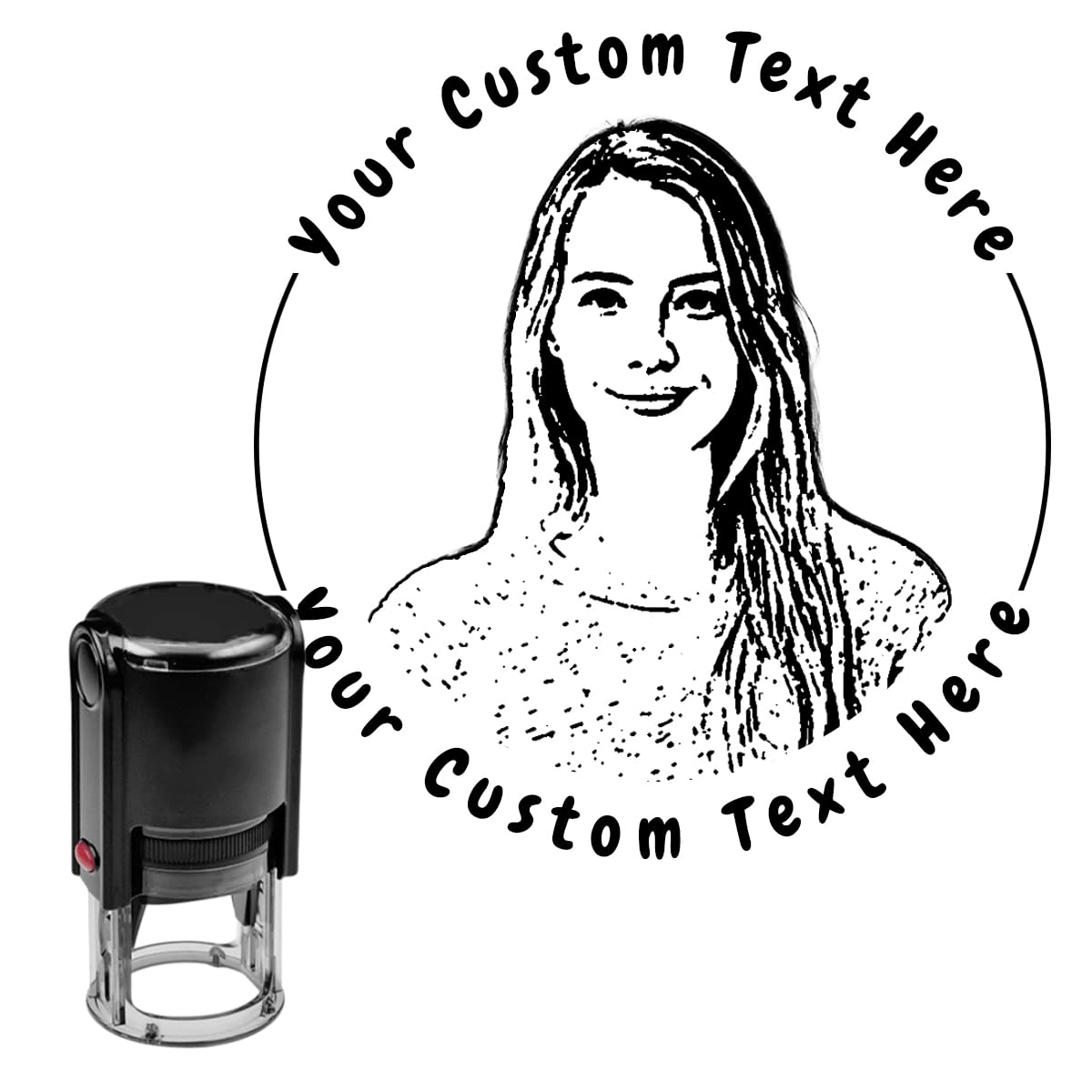 Personalized Photo face Stamp Custom Portrait Stamp Customized Self Inking Rubber Stamper with Text School Office Business Supplies Gift for Teachers Pets Kids Family Friends Client Employees, Round