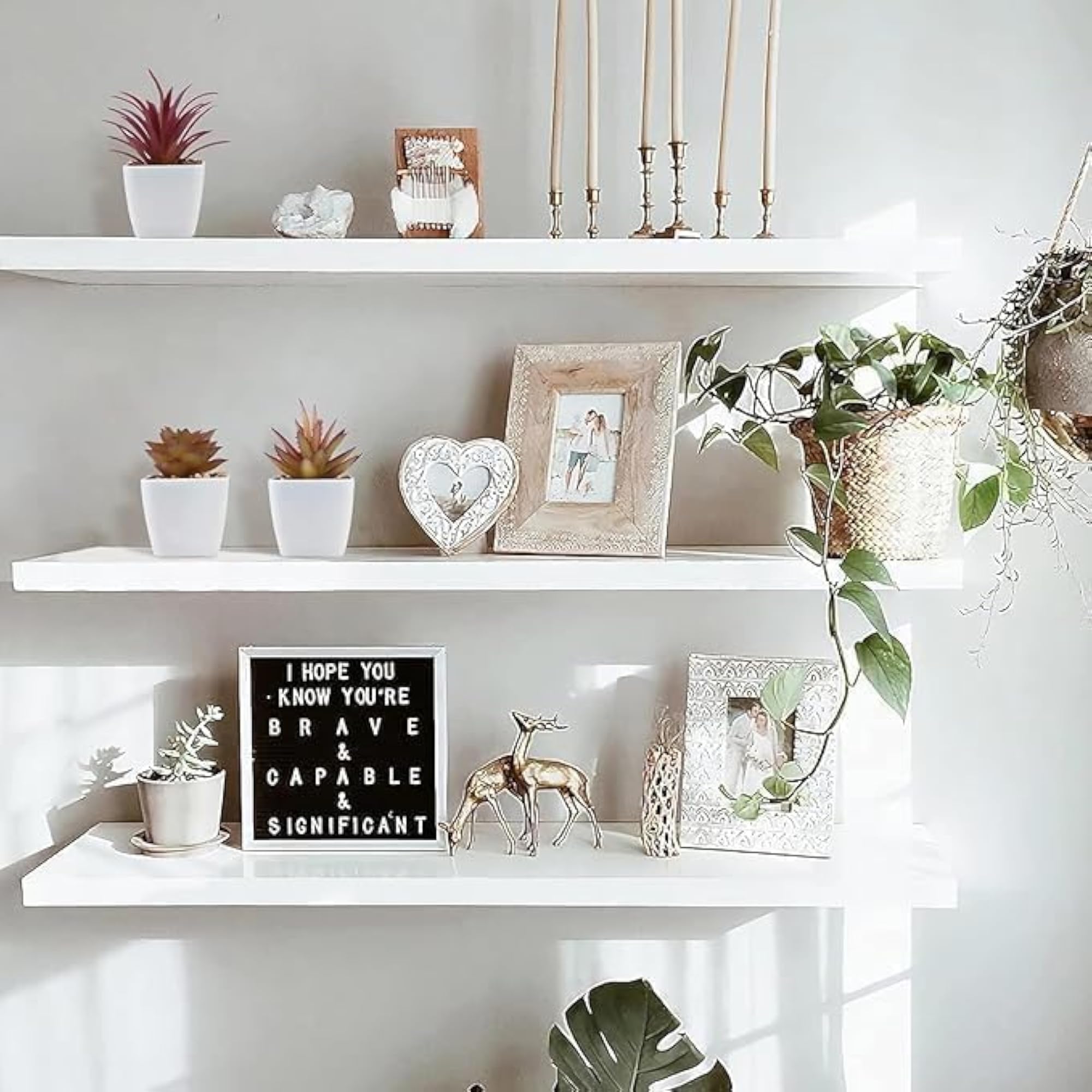 Set of 3 White Wall Mounted Floating Shelves, 20 Inch