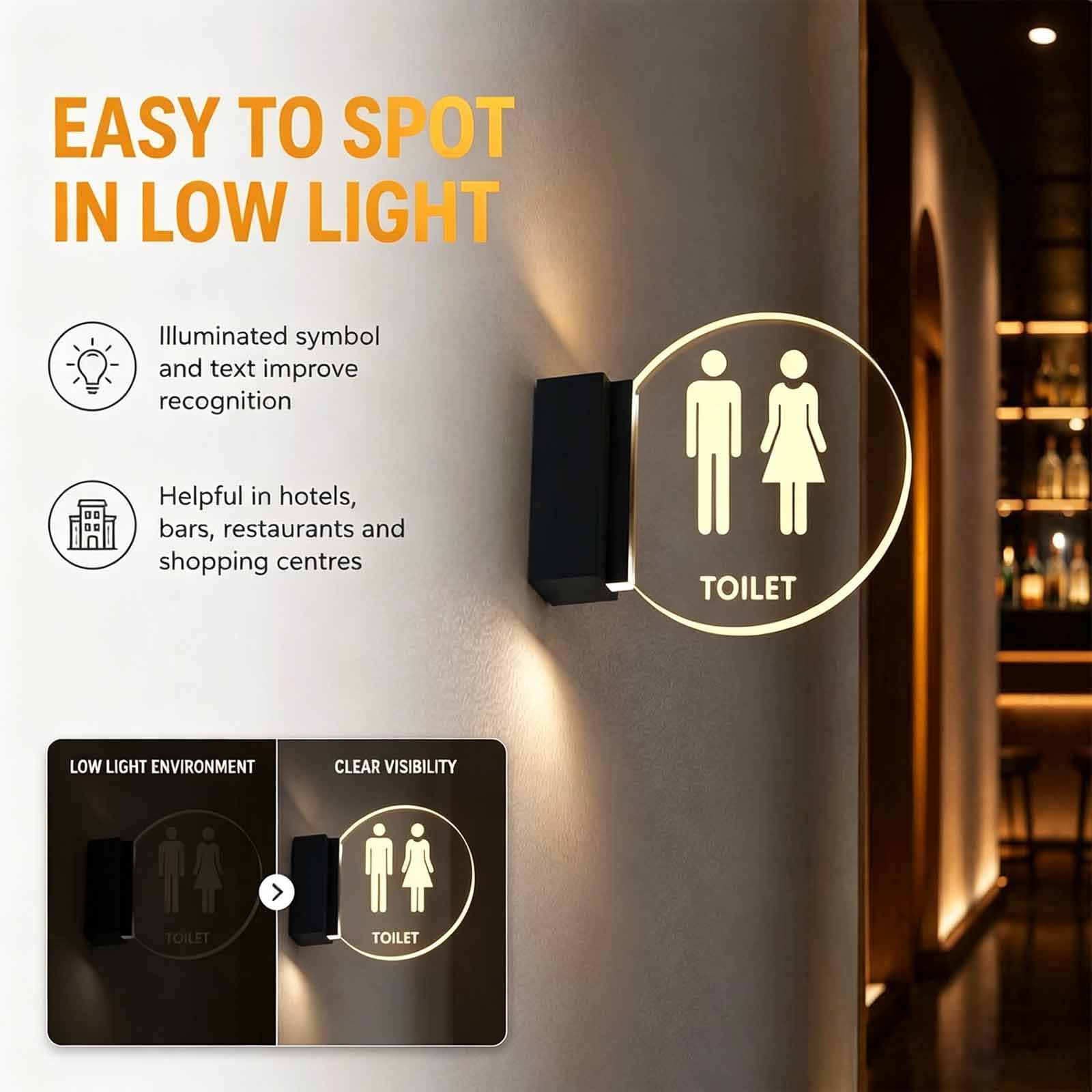 Ścienny Znak Led Do Toalety, Podświetlany Krawędziowo Znak Do Łazienki, Średnica 18 Cm, Dwustronny, Świecący Akrylowy Znak Do Toalety, Do Dekoracji Baru, Klubu I Hotelu