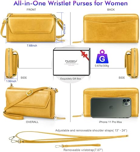 Miniatura 4 de nuoku Cartera RFID para mujer, bolso cruzado con cremallera alrededor de 2 correas