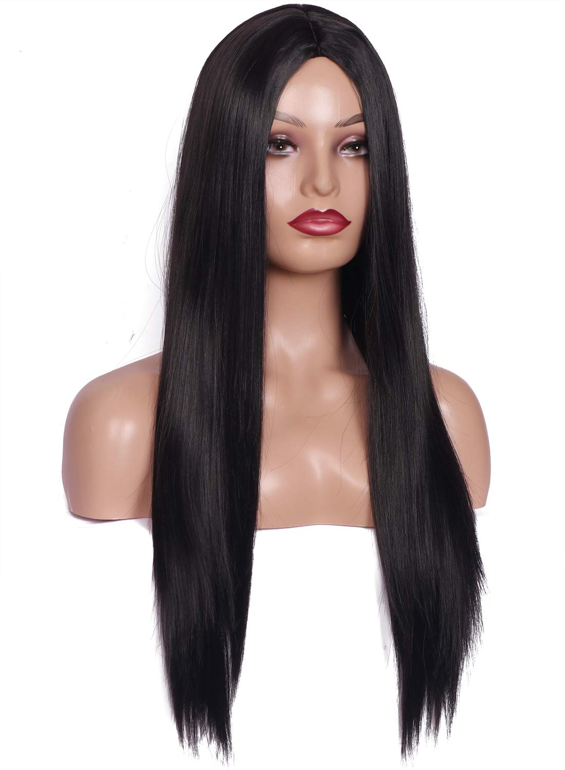 Daysskk Long Straight Black Wig for Women Long Black Wigs Middle Part Black Straight Wig Long Synthetic Wig Heat Resistant Long Black Wig 24"+Free Wig Cap Daily Use Halloween Gifts for Women 24