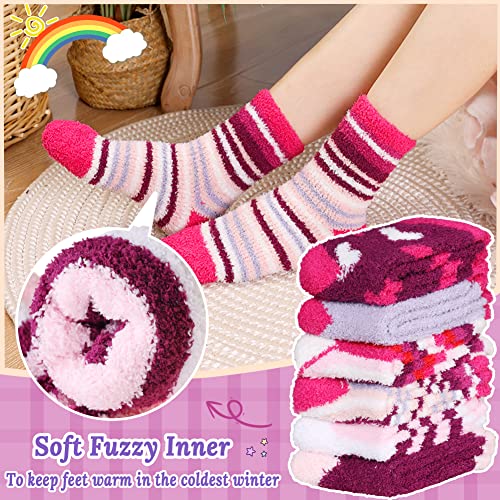 Fuzzy Socks For Women Fluffy Plush Cozy Warm Winter Sleep Soft Thermal Casual Comfy Socks(Purple Stripe) #TOP1