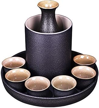 Sake 9-Piece Set Japanese Sake Cup Set with Warmer Black Ceramic for Home Gift for Halloween Thanksgiving Christmas