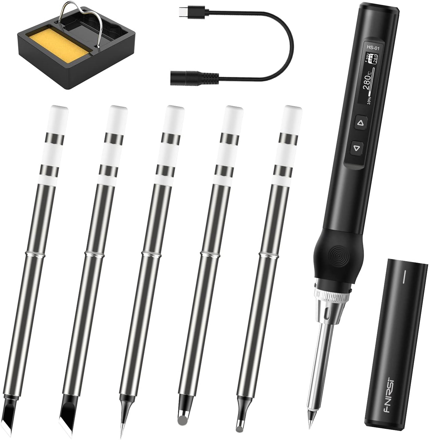 FNIRSI Soldering Iron Kit, DC/PD(96W/65W) Mini Digital Electric Soldering Iron, Adjustable Temperature(80-420℃/180-780℉), Digital OLED Screen Display,Fast Internal Heating,Auto Sleep,Black