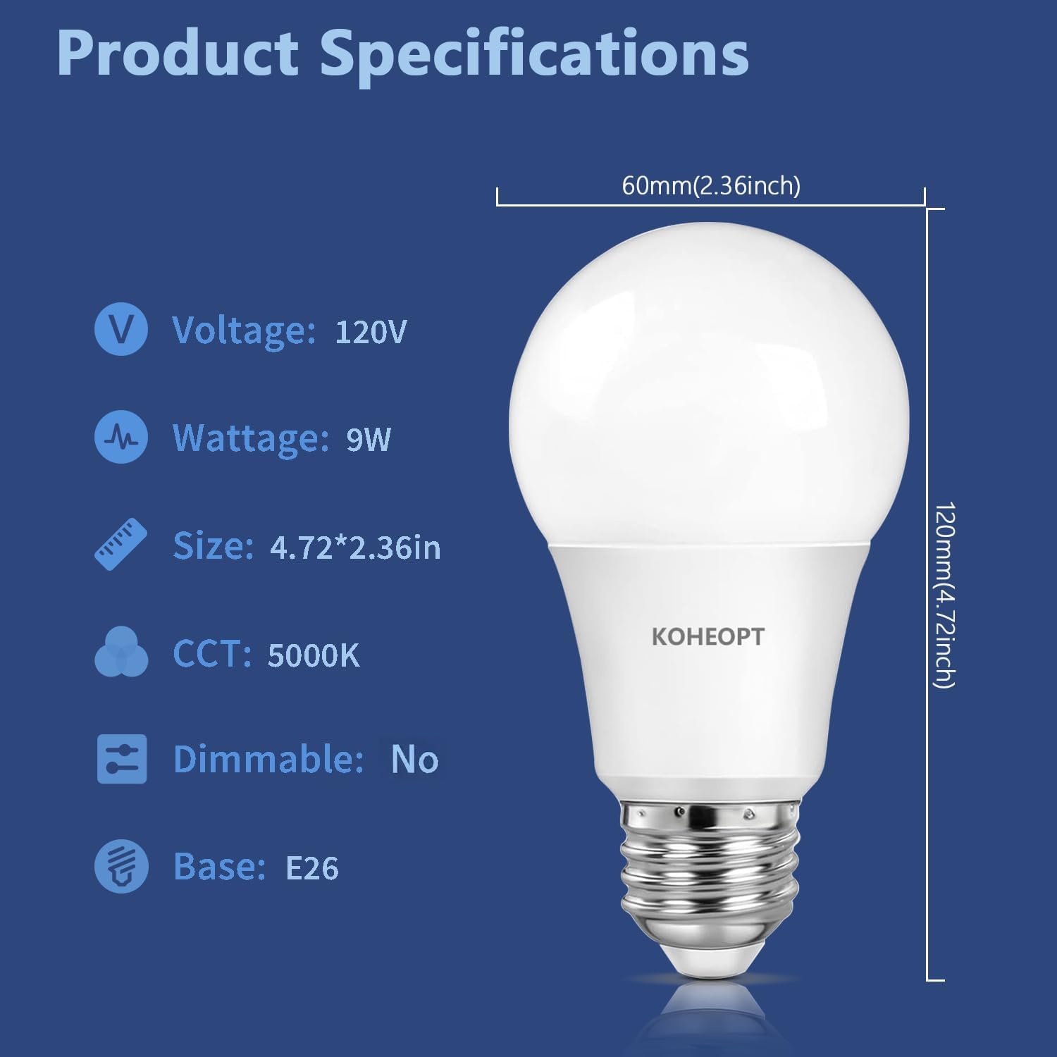 A19 LED Light Bulbs,(2 Packs) Efficient 9W,60 Watt Equivalent Daylight 5000K with E26 Base,800 Lumens Non-Dimmable LED Bulbs,25000 Hours, Ideal for Bedroom Living Room