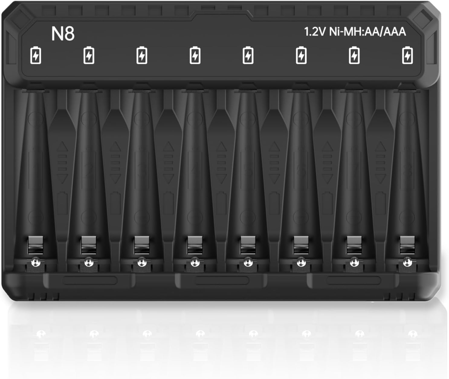 AA AAA Battery Charger, 8 Bay Smart Charger for Ni-MH Ni-CD Rechargeable Batteries, Independent Control Battery Charger with 5V 2A Fast Charging Function and LED Light