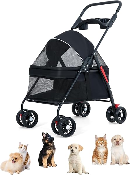 MANYUK Black Foldable Pet Stroller for Small Pets