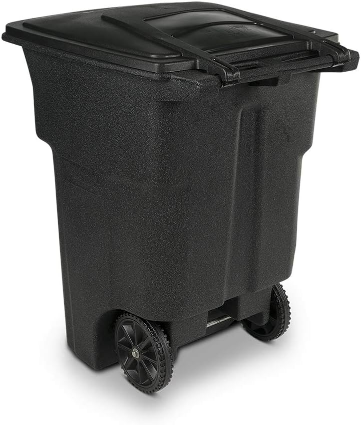 Toter 25596-R1209 96 Gallon Blackstone Trash Can with Wheels and Attached Lid