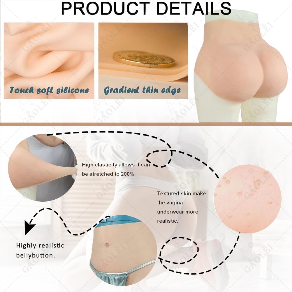 Realistic Silicone Butt Enhancer Panty Crossdressing Vagina Triangle Pants Men's Hiding Gaff Briefs for Transgender