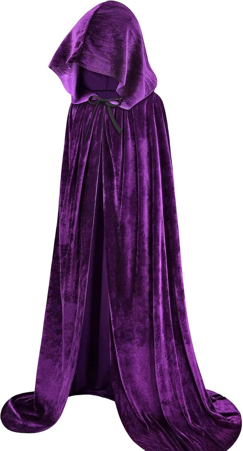 Halloween Hooded Velvet Witch Cloaks Wizard 51 Inch Length Cloak Satin Christmas Cosplay Witches Robe Cape