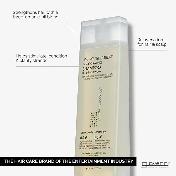GIOVANNI Tea Tree Triple Treat Invigorating Shampoo, 24 oz (Pack of 2) | Cooling Peppermint, Eucalyptus & Rosemary, Strengthen & Rejuvenate Hair & Scalp, Salon Quality, Paraben Free, Tea Tree 2