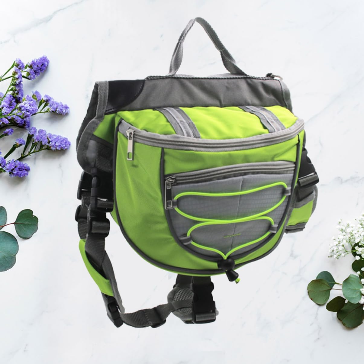 SUPVOX Large Dog Saddlebag Backpack for Pets Portable Outdoor Adjustable Rucksack Breathable Mesh for Hiking and Travel (Green)