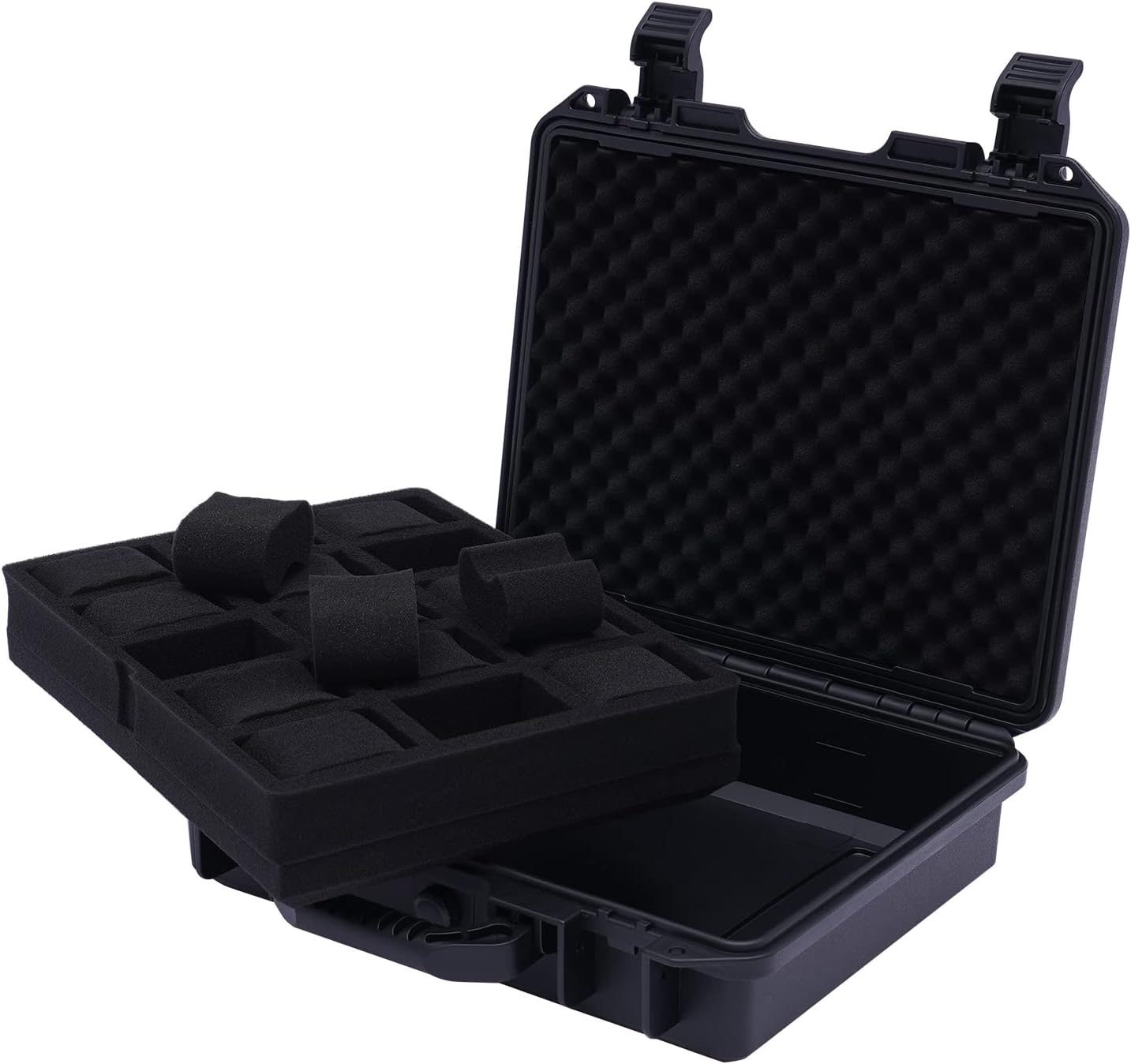 15-Slot Watch Carry Case Display Box, Waterproof Watch Hard Collection Storsge Box w/Wonderland & Clasp & Handle, Removable Travel Storage Organizer w/High Resilience Foam for Men Women