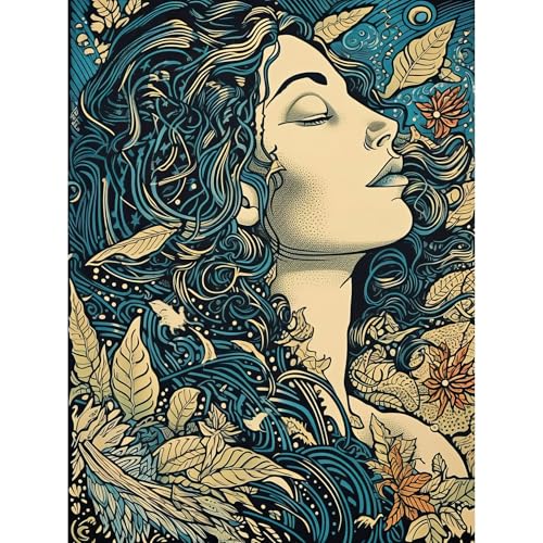 Artery8 Mother Nature Modern Boho Art Nouveau Linocut Extra Large XL Wall Art Poster Print