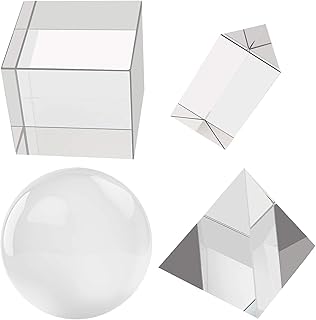 4 Pack K9 Optical Crystal Photography Prism Set with 50mm Glass Triangular Prism, 55mm Crystal Ball, 50mm Crystal Cube, 60...