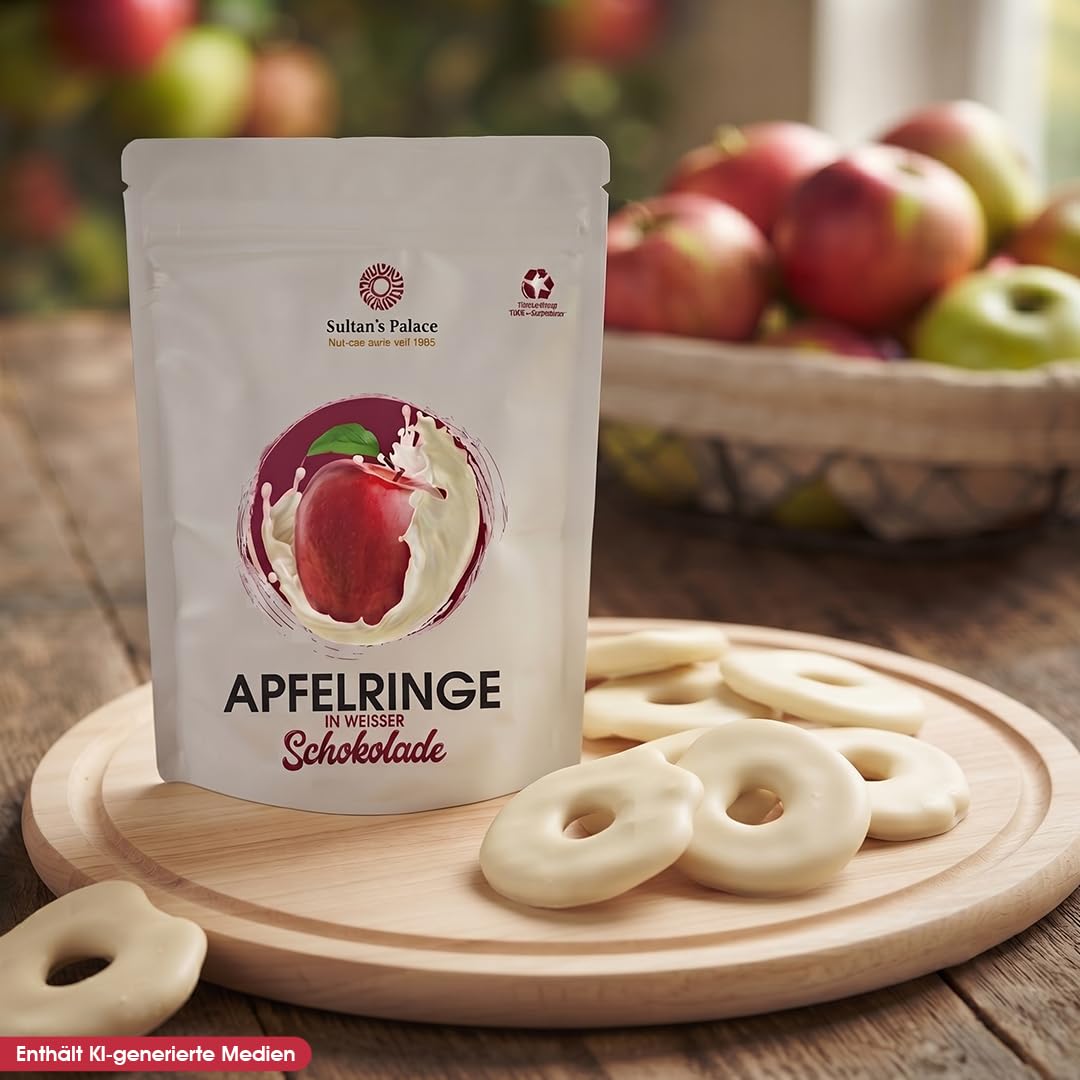 Sultan’s Palace Apfelringe in edler Weißer Schokolade – 1000 g – Schoko Früchte - Premium Qualität - Geschenkidee – Zartschmelzende Schokolade