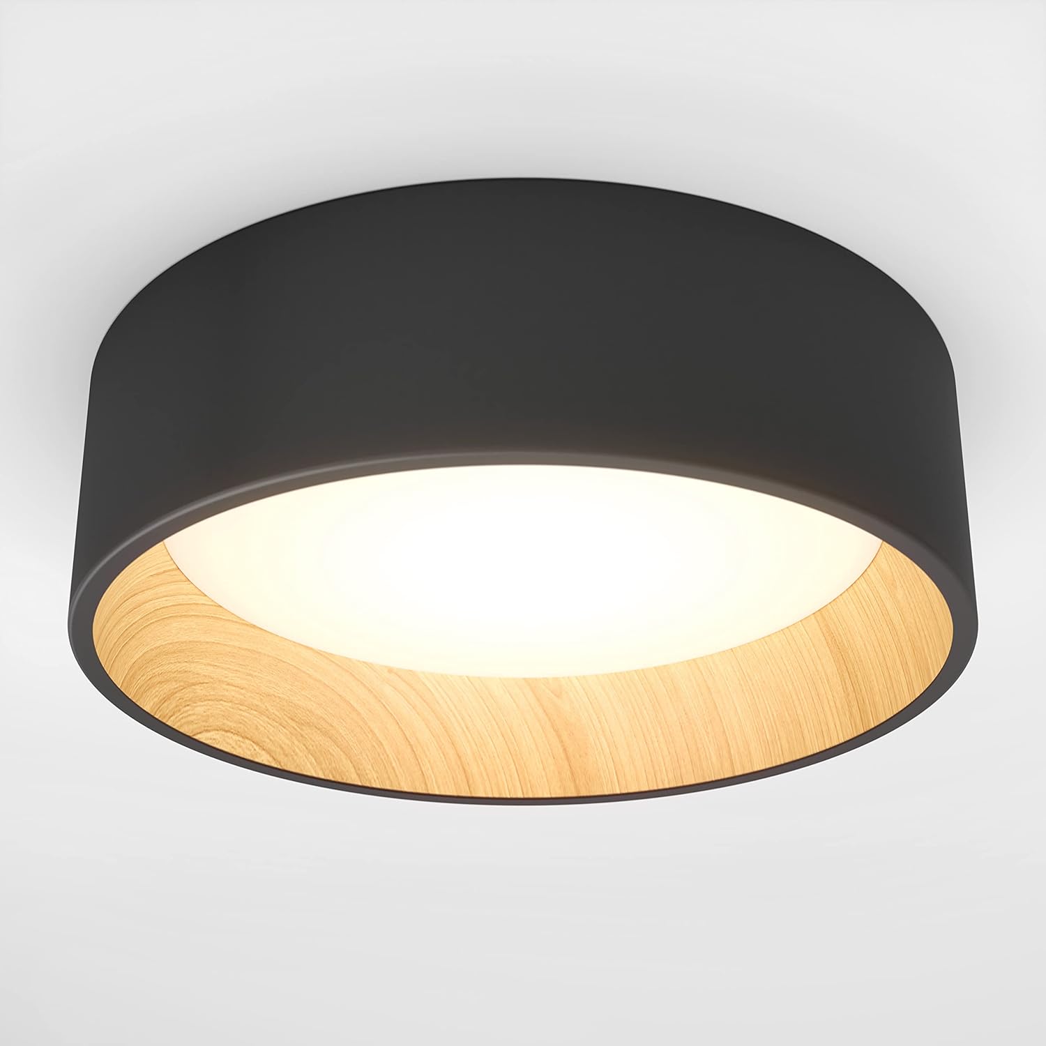Artika Alton Flushmount Ceiling Light Fixture, CCT, Black and Wood Accent