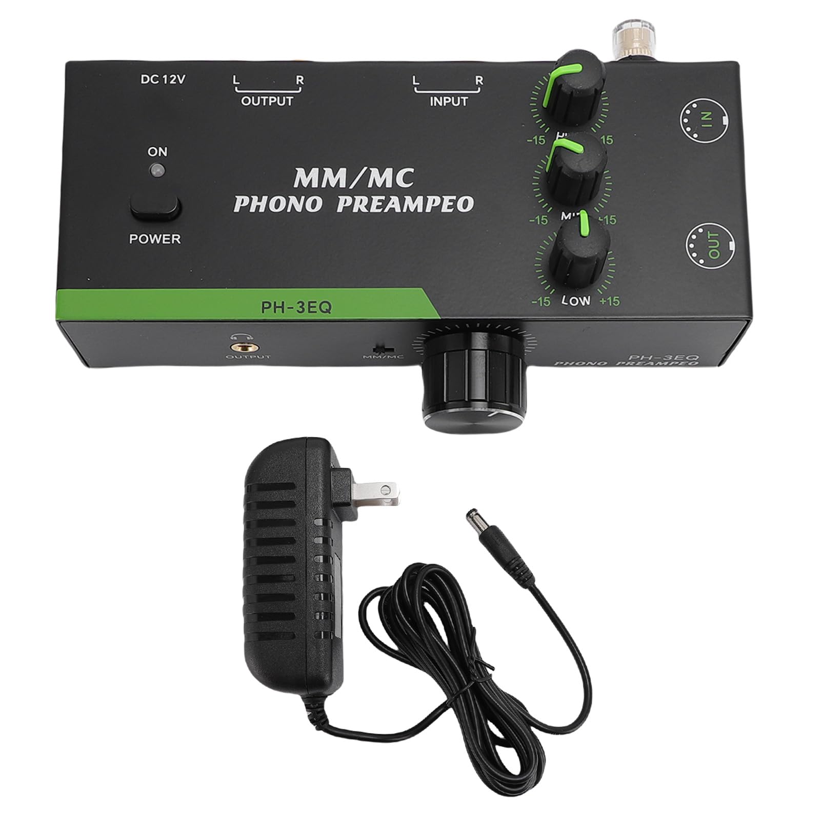 ASHATA Przedwzmacniacz Audio Stereo dla Wkładek Mm MC, Wzmacniacz Słuchawkowy z 3-pasmowym Korektorem, Obsługuje Wyjście Słuchawkowe 3,5 Mm, 5-pinowe Wyjście Wejściowe XLR, Niski (wtyczka UE)