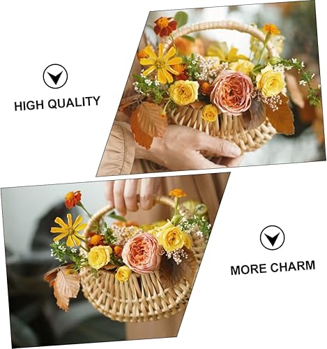 Miniatura 2 de KOMBIUDA Hand-woven Flower Basket Woven Seagrass Basket Plant Basket Ceremony Flower Girl Outdoor Flower Pots Hamper for Bedroom Bling Decor Plant