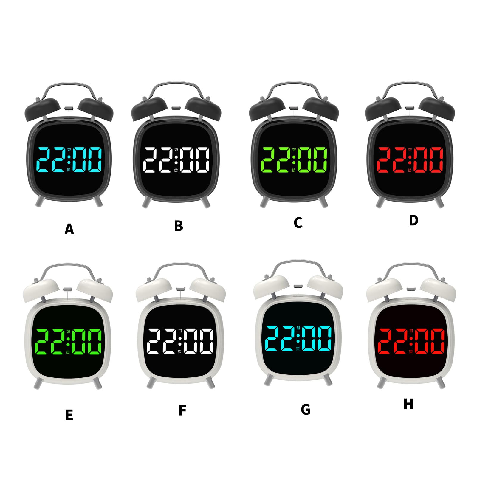 Reloj despertador digital de doble campana, alarmas de escritorio, pantalla regulable, fácil de leer, diseño de sonido progresivo, reloj despertador digital retro