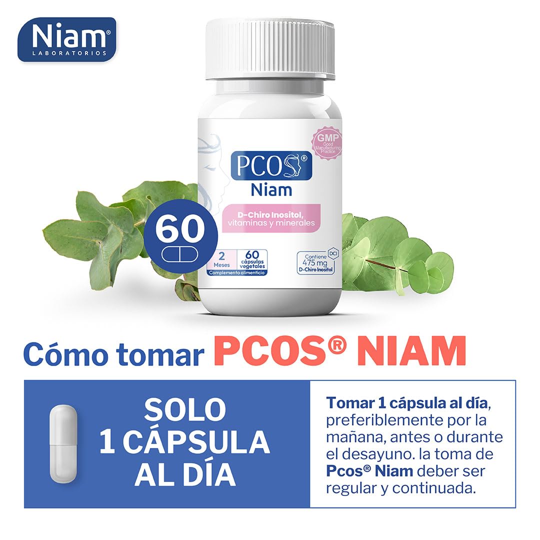 [60 cáps] PCOS NIAM | Para 2 meses | D-Chiro Inositol SOP | Con Ácido Fólico, Biotina, Vitamina B12, B6 y D3 | Suplemento Ovarios Poliquísticos | Regulación Hormonal | Ácido fólico, biotina y vitaminas B6, B12 y D3 | Suplemento Ovarios Poliquísticos | 60
