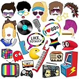 80s Photo Booth Props, 38pcs BizoeRade 80s Photo Booth, 80s Party Supplies, Suitable for 1980s Party, 80s Birthday Party, Rock Party