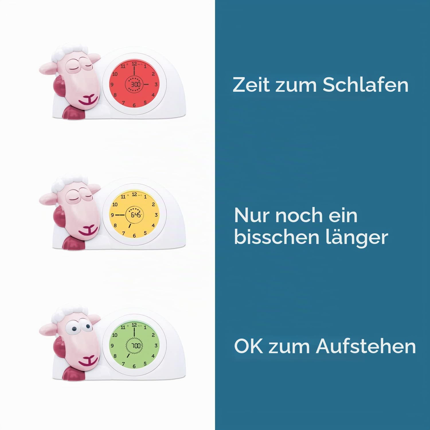 ZAZU Sam the Lamb Uhr – Schlafcoach Uhr und Nachtlicht für Kinder | Bringt Ihrem Kind mit visuellen Indikatoren bei, wann es aufwachen soll | Einstellbare Helligkeit | Automatische Abschaltung
