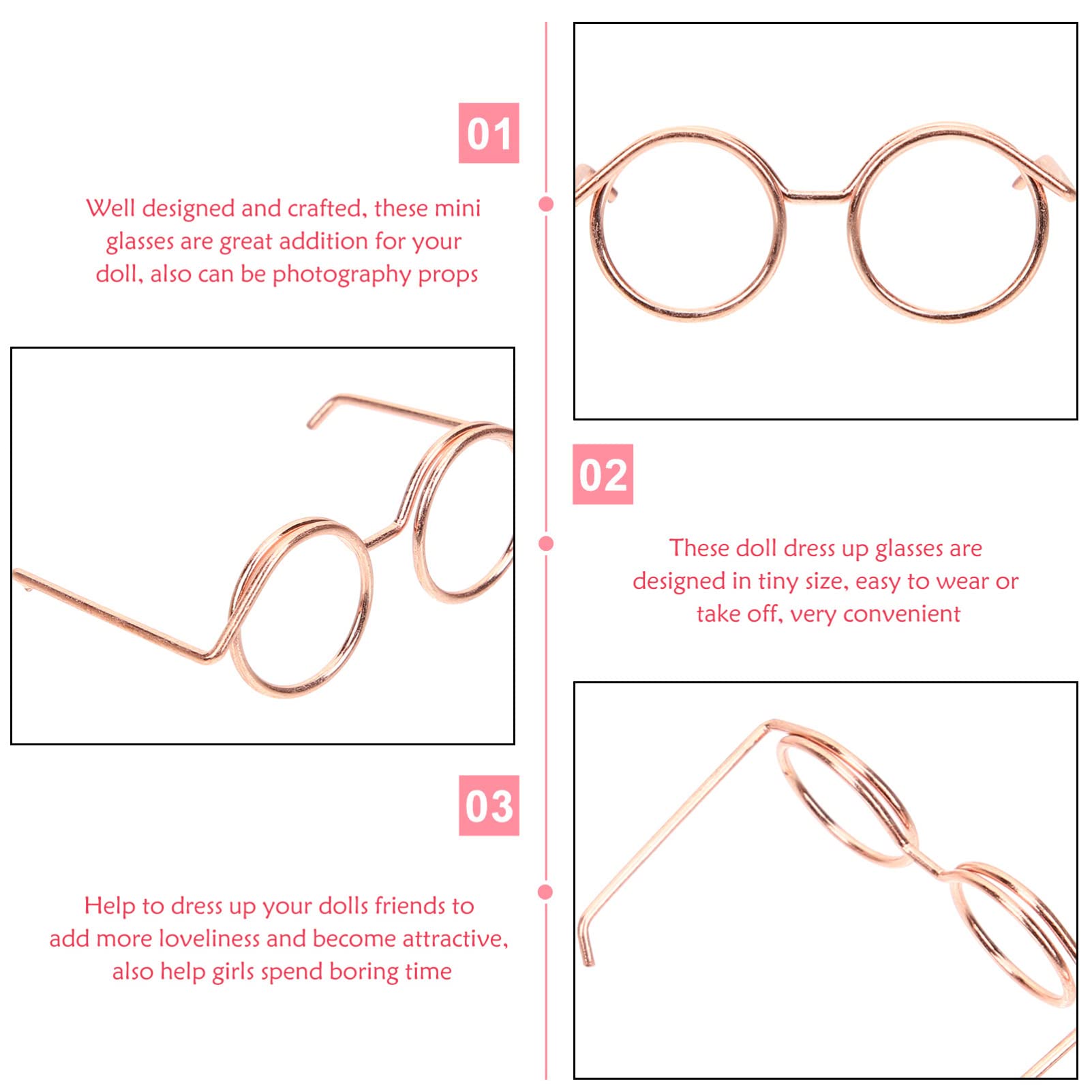 Toddmomy 10pcs Mini Doll Glasses Metal Wire Doll Eyeglasses Novelty Rimmed Eyewear for Dress Up Accessories - Image 3