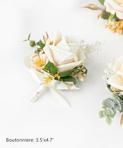 Miniatura 3 de Juego de ramillete y boutonniere para novio, novia, padrinos de boda, fiesta de graduación, rosas artificiales para hombres, boda, madre, abuela,