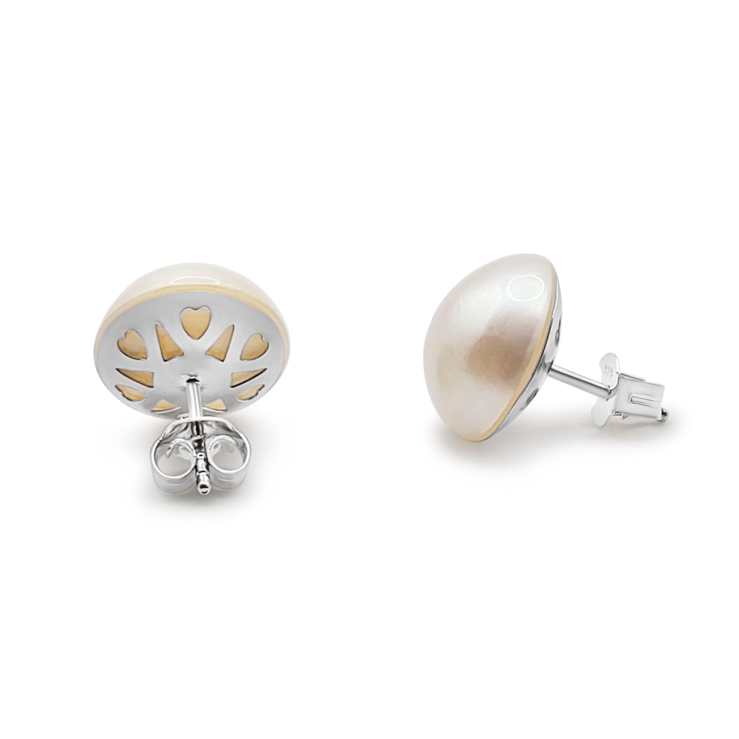 Orecchini con perle coltivate Australian Mabe, in argento 925, design grande, con dettagli traforati