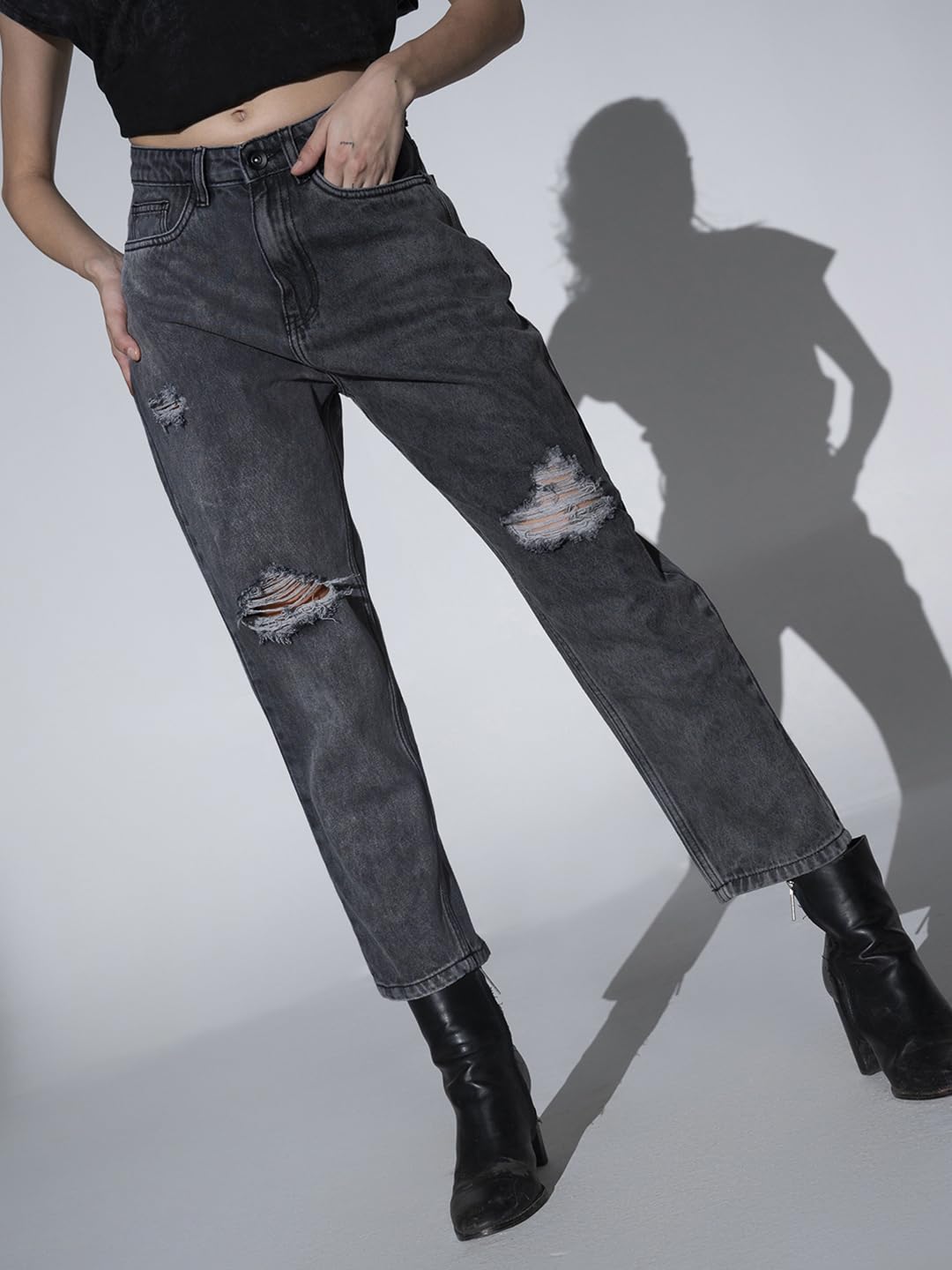 Hubberholme Mom Fit dżinsy damskie w potrzebach