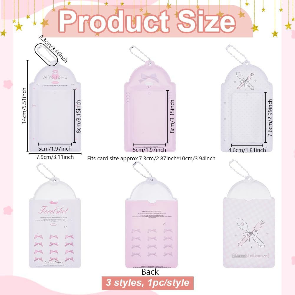 WEBEEDY 3 Styles Cute Bow Photocard Holder Keychain Photo Card Badge Holders Cute ID Badge Holder Protective Sleeves Bow Photocards Keychain for Men Women Bus Idol Card Album Protector Bag Decor