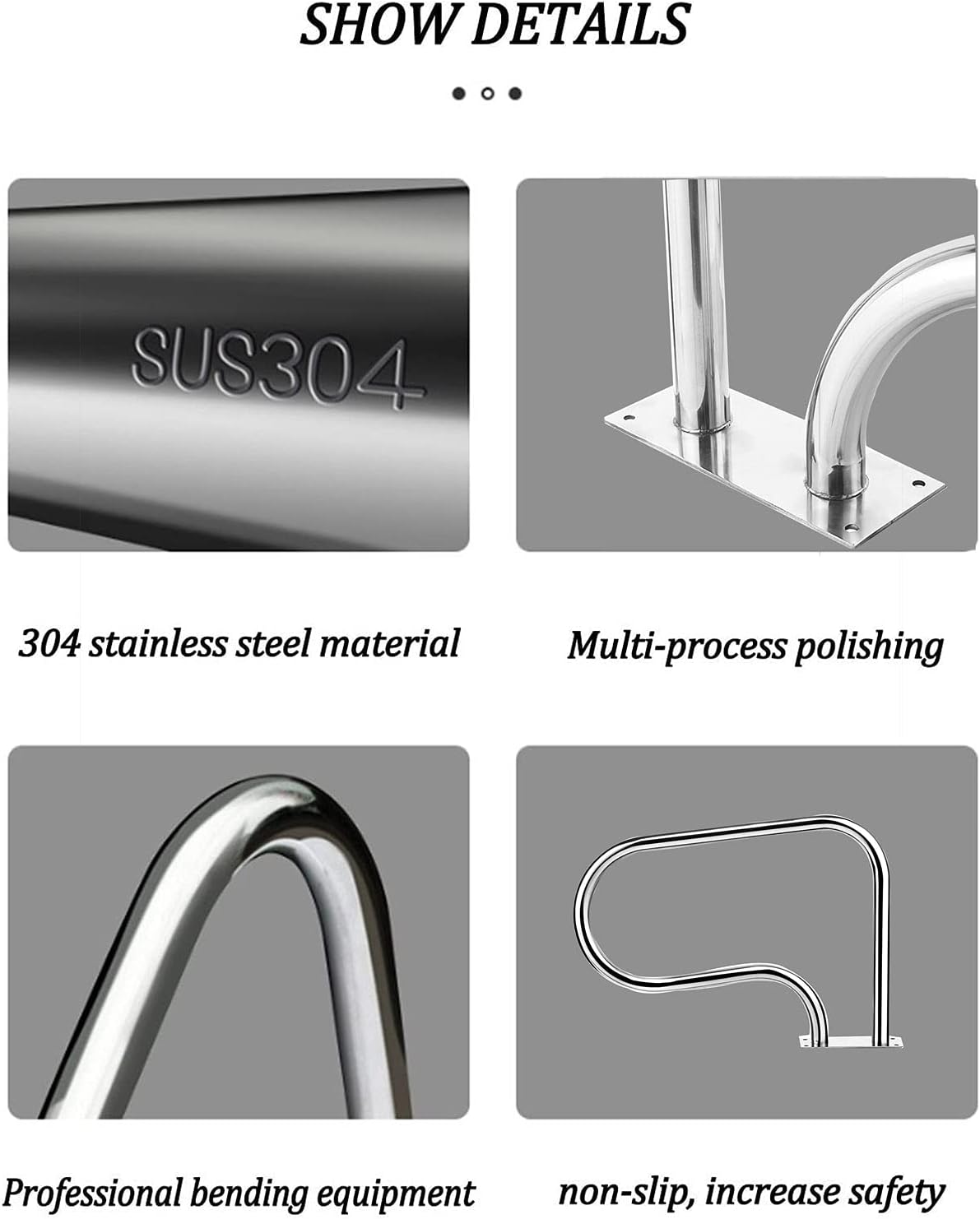 304 ステンレス鋼の手すり手すり、クイック マウント ベース付きプール