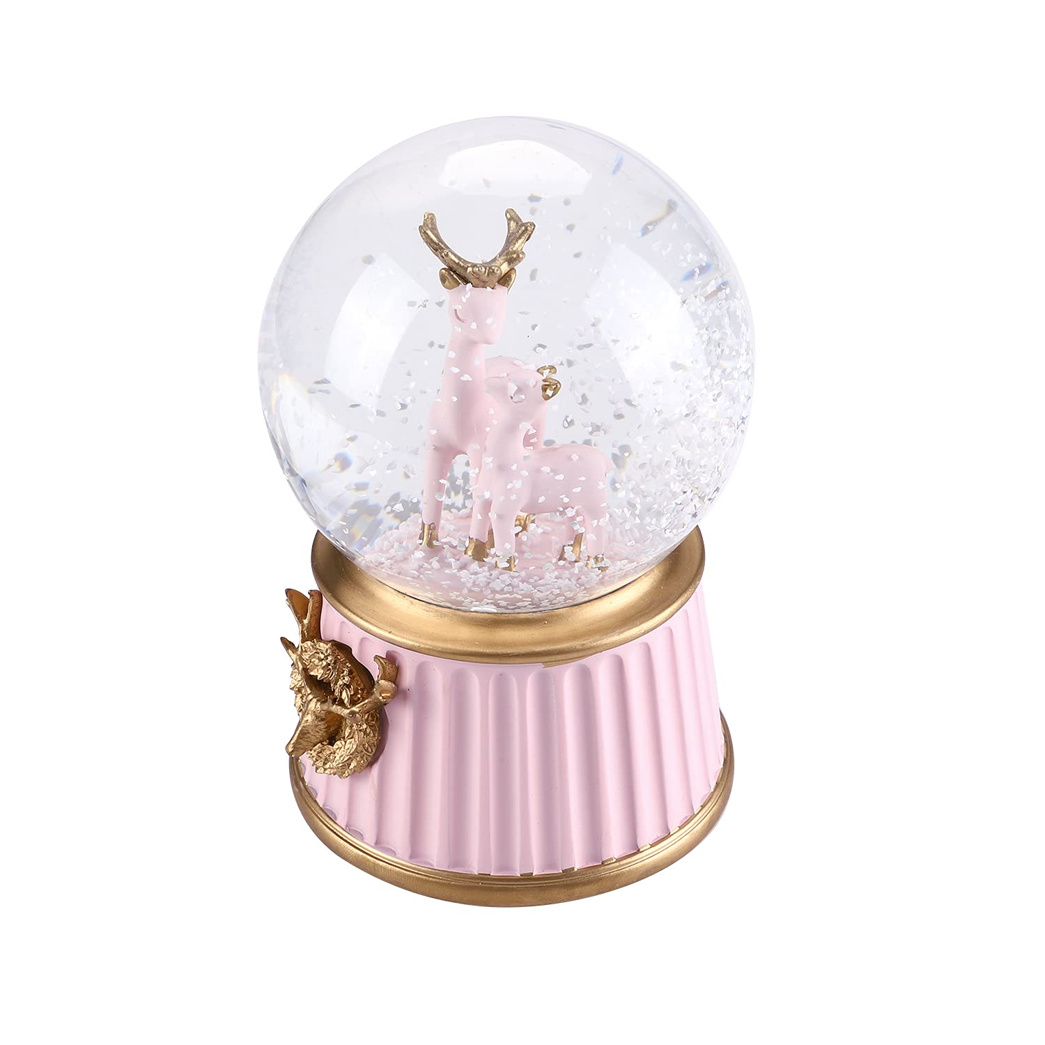 Globo Di Neve Musicale Con Renna - Diametro 8 Cm, Altezza 12 Cm, A Batterie, Decorazione Natalizia