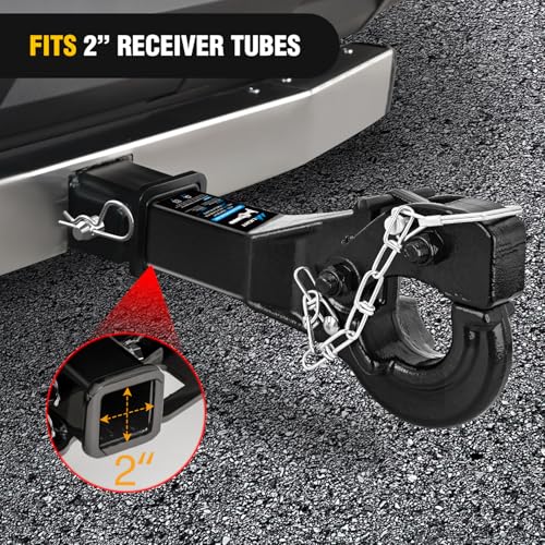 Image of Nilight 10-TON Pintle Hitch for 2-Inch Receiver Hook Military Receiver 20000LBS,Fits 2-1 /2 in Lunette Ring, Gloss Black Powder Coat