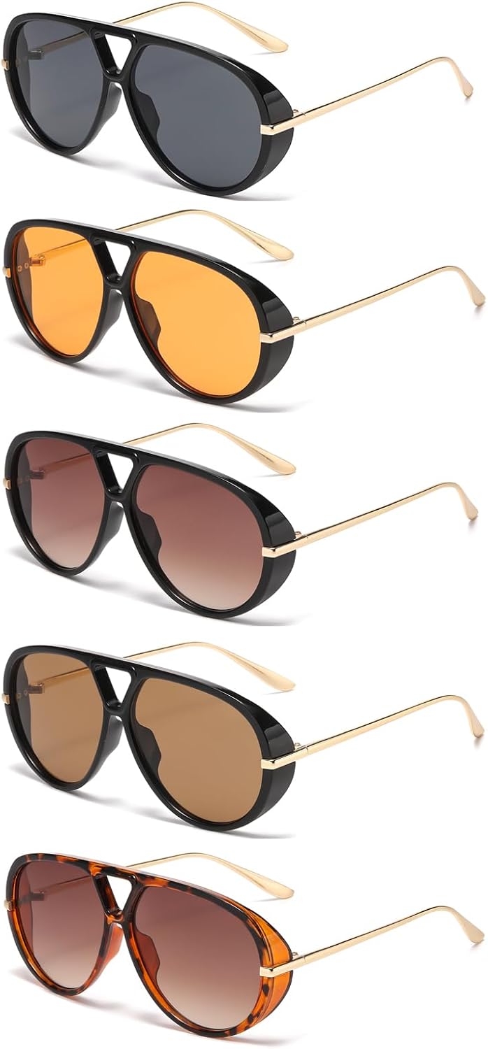 LJCZKA Oversized Pilot Sunglasses for Women Men Trendy Large Double Bridge Shield Sun Glasses Fashion 70s Big Shades - Image 8