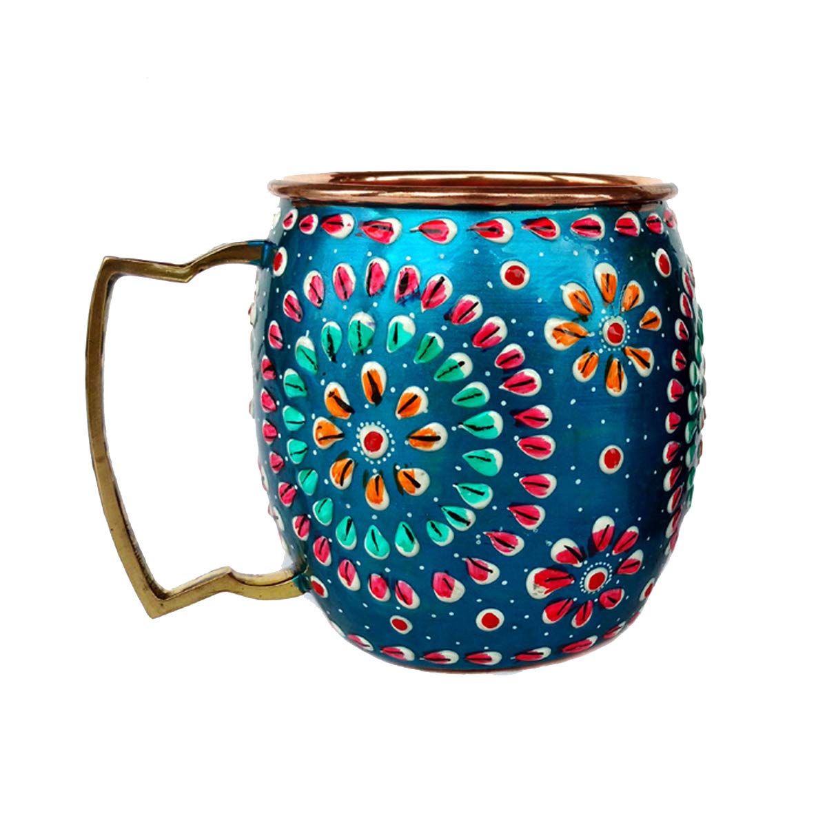 Rastogi Handicrafts Handmade Pure Copper Outer Hand Painted Art Work Wine, Vodka, Beer,Cocktail,Juice, Cold Coffee Mug - Cup 16 oz