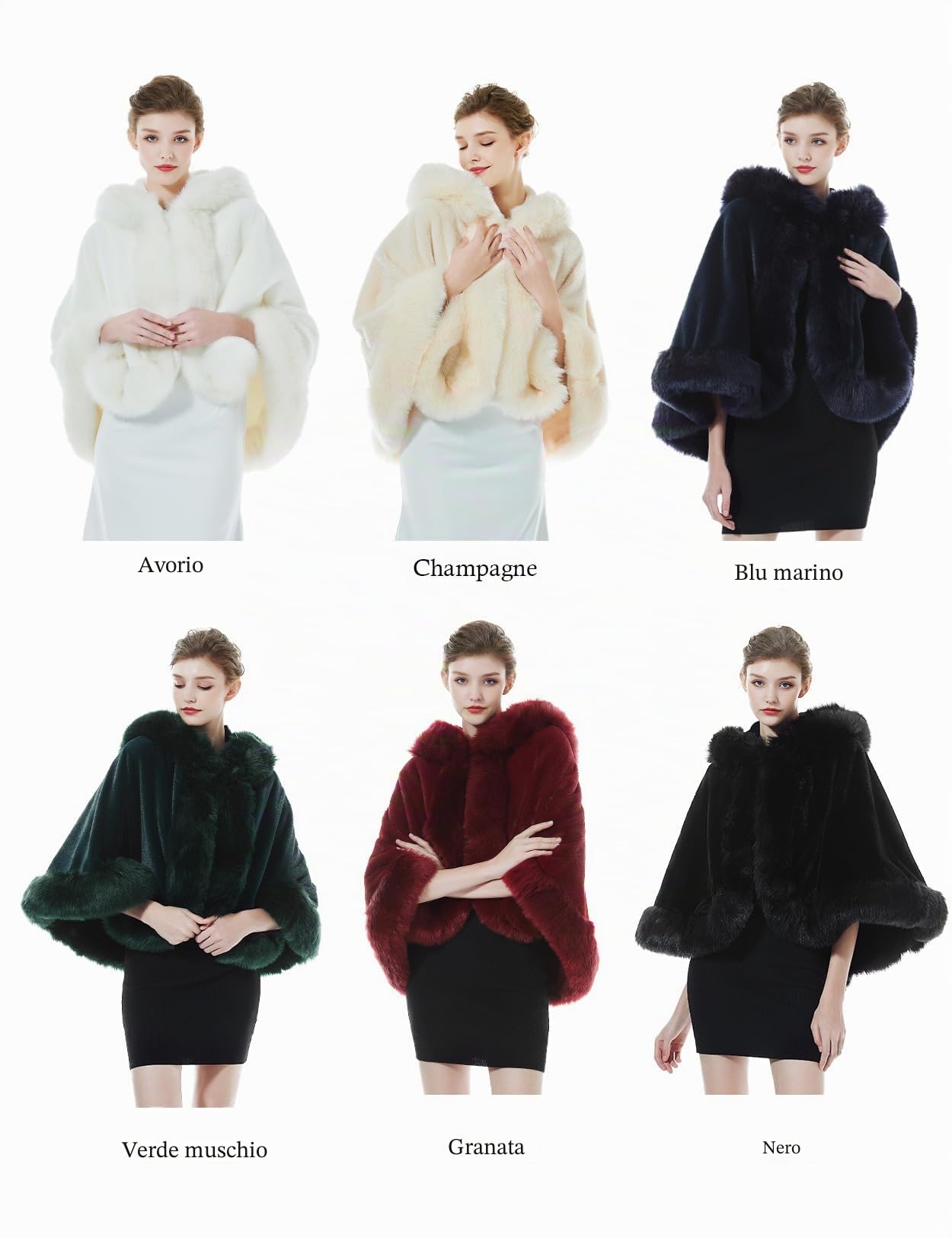 BEAUTELICATE Donna Mantello Corto con Cappuccio in Pelliccia Sintetica Stola in Pelliccia Caldo Cappotto per Matrimonio Invernale Sposa