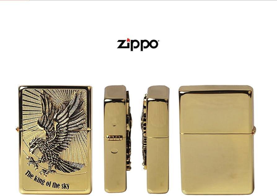 Zippo King of The Sky Gold Lighter Genuine Authentic Original Packing 6  Flints Set