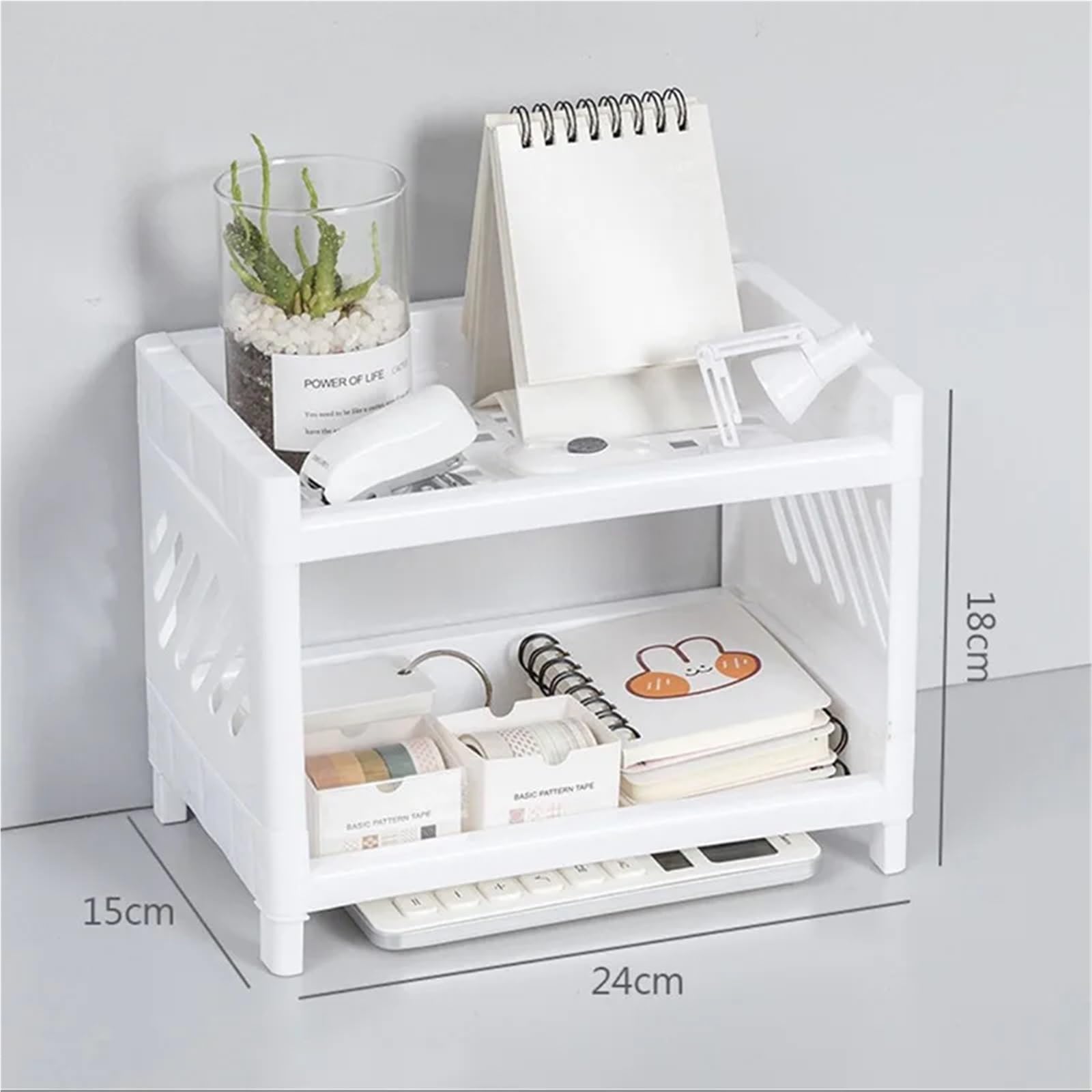 organisateur bureau Desktop Double-layer Plastic Storage Rack Office Stationery And Cosmetics Box Kitchen Bathroom(White 3pcs)