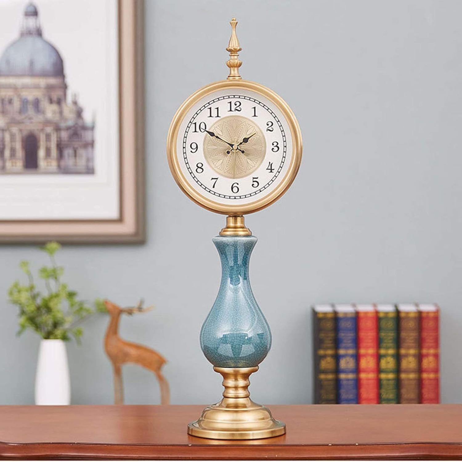 Mantel Clock Wooden Mantle Vintage Ceramics Creativity Table Battery Operated Desk,