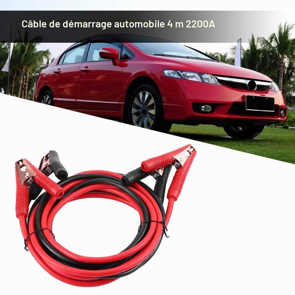 Broco Câble de Démarrage Voiture 4m 2200A, Pince Batterie Cuivre Pur pour Moteur Essence/Diesel Jusqu’à 3.0L, Câbles Booster 12V/24V avec Gaine pour Auto, Camion, SUV