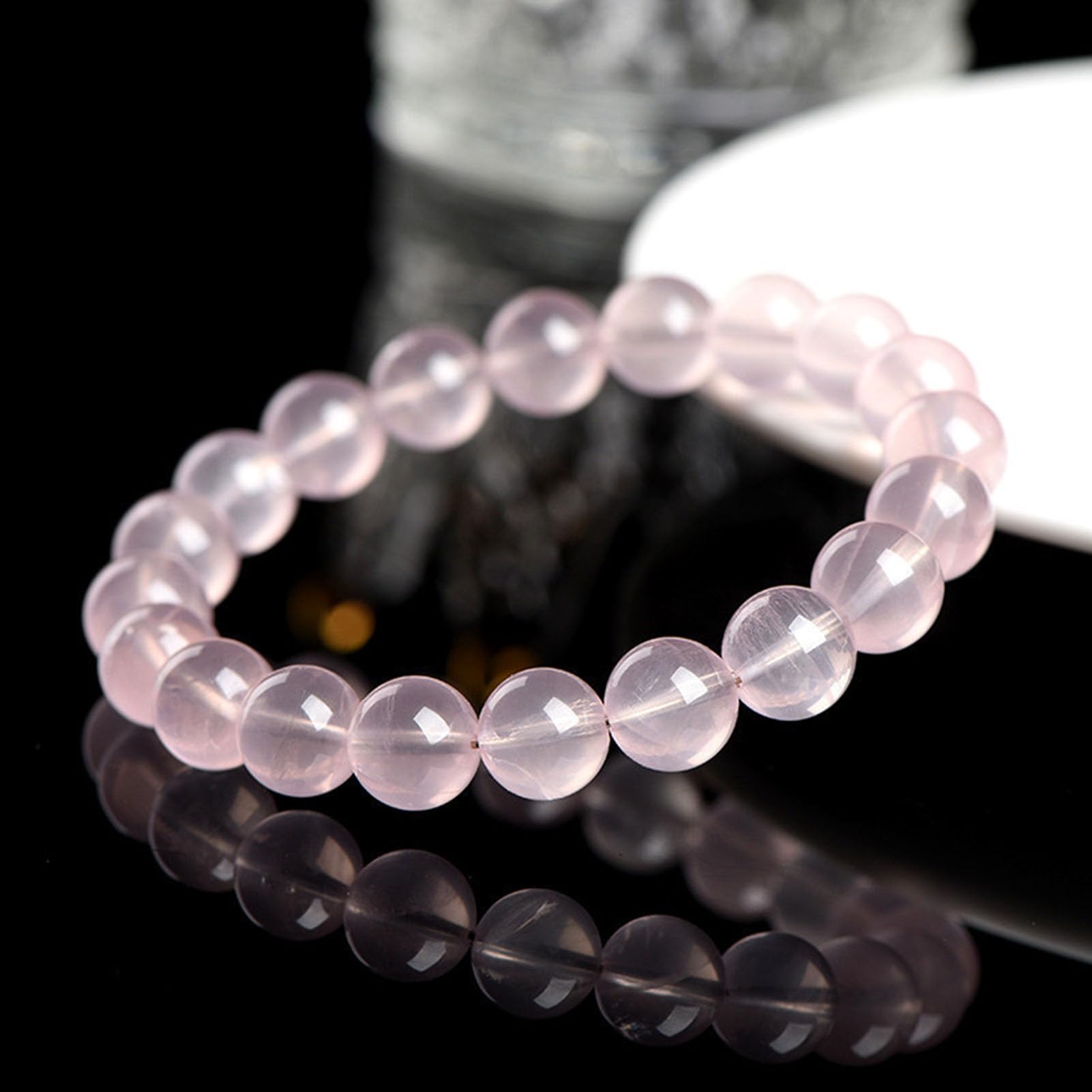 Bracciale curativo Quarzo Rosa, Braccialetti Naturali Fatti a Mano Bracciale Elasticizzato con Pietra preziosa Rosa Naturale per L'Amore, energia positiva Meditazione Yoga Unisex,12MM