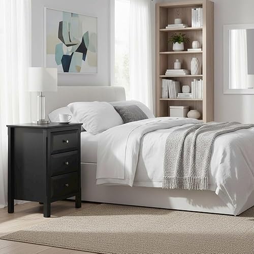 Miniatura 2 de Compact Black Accent Table, Single Drawer Nightstand, Composited Wood Bedroom Furniture, Small Side Table
