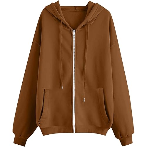 Women’s Zip Up Hoodie Sweatshirt Oversized Casual Loose Fit Long Sleeve Hooded Jacket Lightweight Outerwear