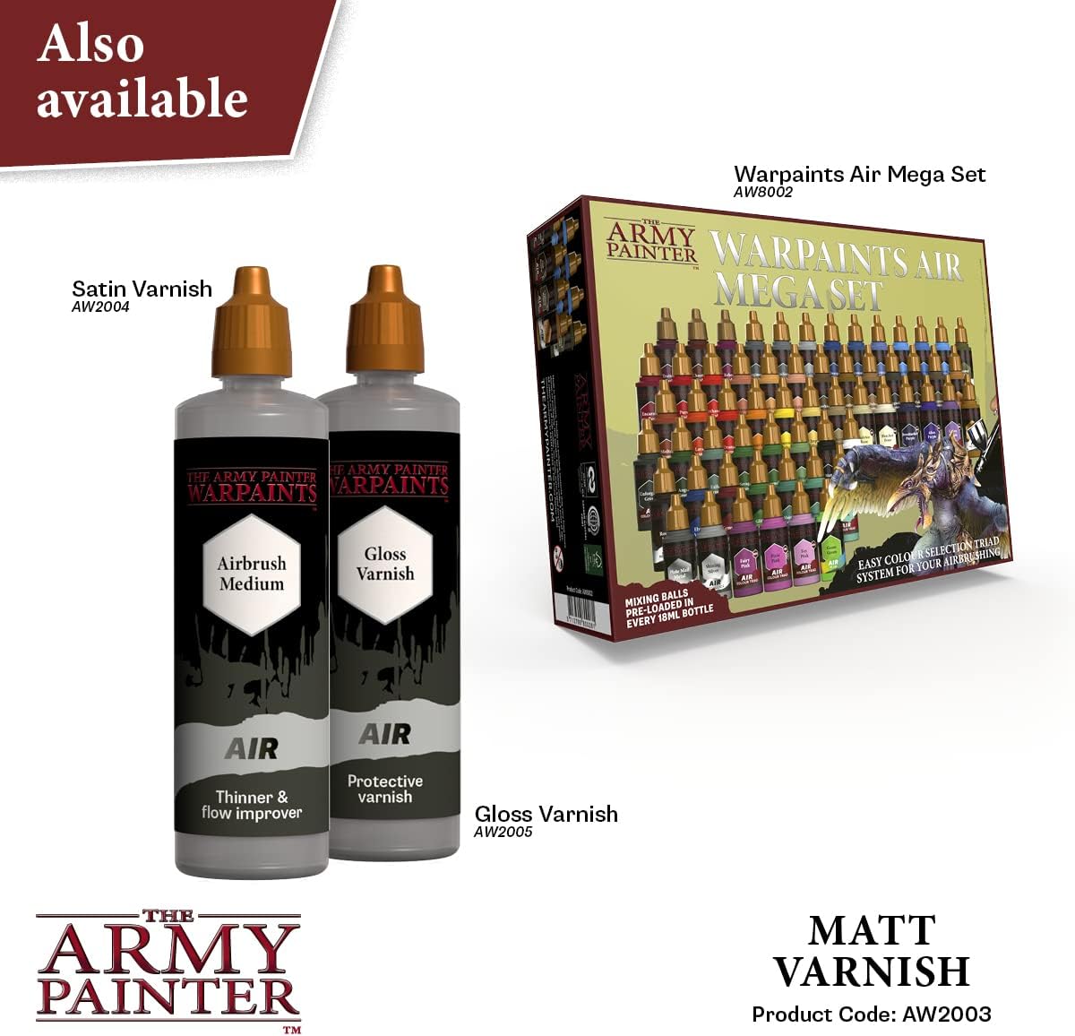 The Army Painter Airbrush Matt Varnish, 100ml Dropper Bottle Acrylic Varnish for Airbrushing and Painting Wargaming Miniatures, Perfect for Tabletop Boardgames, Warhammer 40K, DnD