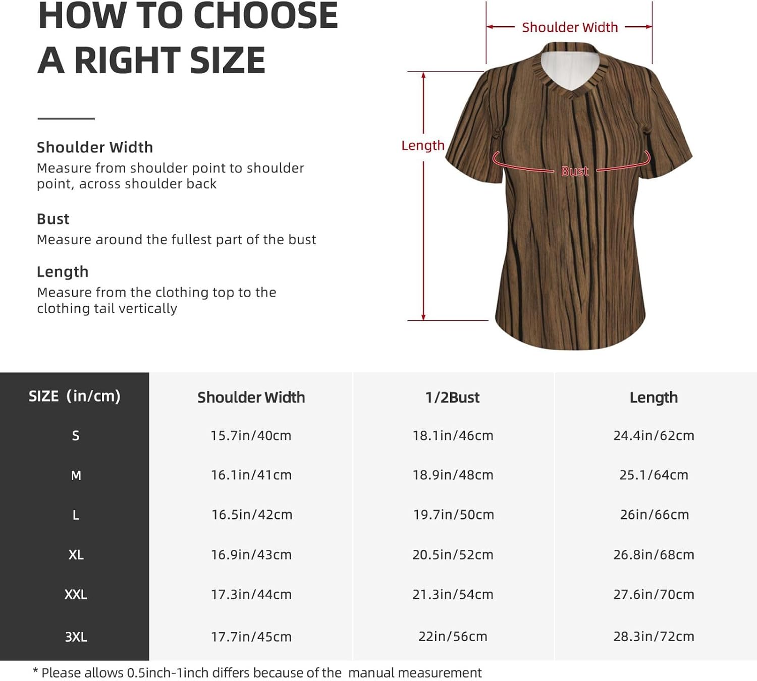 Women Casual Wood Grain Print V-Neck T-Shirt Short Sleeve Summer Trendy Tops.