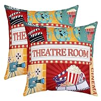 Loussiesd Set di 2 federe per cuscini quadrate per bambini, decorazione per cinema, 40,6 x 40,6 cm, stile vintage