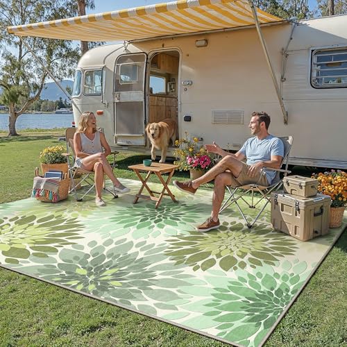 8x10 Indoor Outdoor Area Rug Washable Patio Rug Green Non Slip Non Shedding Waterproof Carpet for Living Room Bedroom Camping Porch Backyard Camping RV Balcony Poolside Deck 8'x10' B Green M